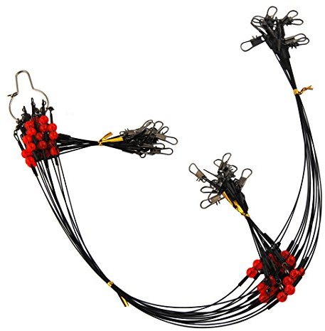 Fishing Leaders Saltwater Tackle Surf Fishing Rigs High Strength Fishing Wire Leader Line Rig with Swivels Snap for Lures Bait Hooks (2 arm, 12pcs, Black Stainless Steel)