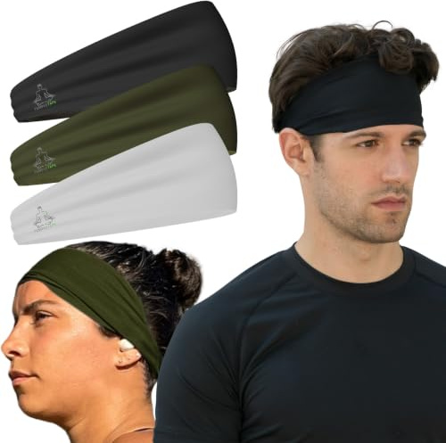 Value 2-Pack, Mens Headband - Guys Sweatband & Sports Headbands Moisture Wicking Workout Sweatbands for Running, Cross-Train, Skiing and bike helmet friendly - Value Pack - 2-Black Sweatbands - 2 Pack