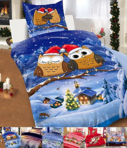 Leonado Vicenti Winter Flausch Bettwäsche Weihnachten Motive Microfaser Thermo Fleece, 4 Stück, 2X 135x200 cm + 2X 80x80 cm Edeltraud