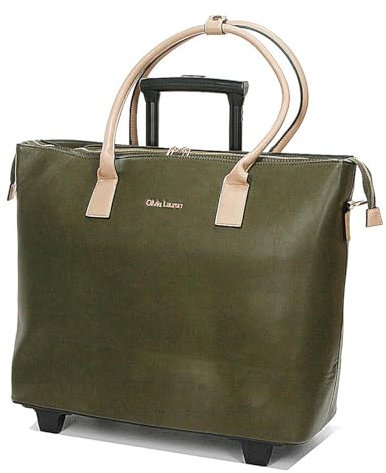 Bowatex Damen Trolley Lehrertasche, Aktentasche auf Rollen Dunkel Grün/Beige