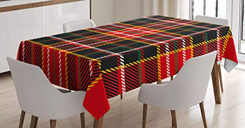 ABAKUHAUS Plaid Tischdecke, Tartan Stil, Personalisierter Druck mit Klaren Farben Waschbar Wasserfest kein Verblassen, 140 x 200 cm, Rot Schwarz