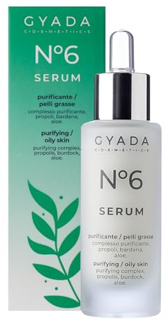 GYADA COSMETICS, Gesichtsserum Nr. 6, reinigendes Serum mit antimikrobieller Wirkung, Seboregulierendes Gesichtsserum, Aloe Vera und Vitamin E, 30 ml
