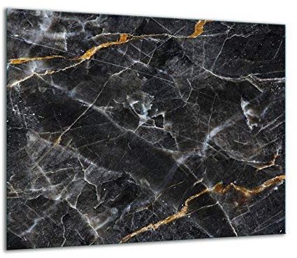 QTA Gießschutzplatte von 60 x 52 cm in einem Stück Glas, für Elektroherd, Induktionskochfeld, Schutz, Spritzschutz, Glasplatte, Schneidebrett, schwarzer Marmor