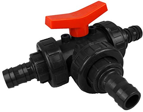 well2wellness® PVC 3-Wege Kugelhahn 1 1/2 Innengewinde mit Schlauchtüllen 38mm | T-Bohrung