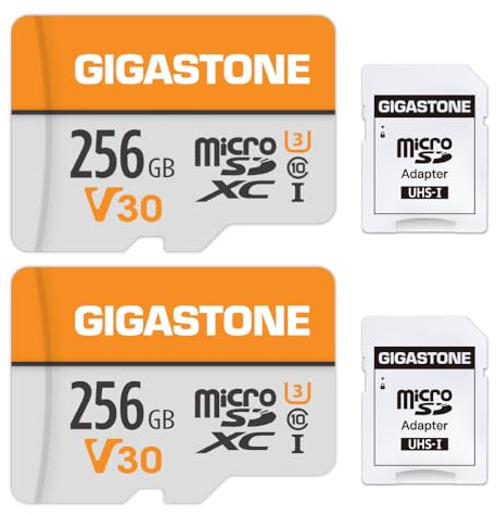 GIGASTONE Micro-SD-Karte 256GB MicoSDXC Speicherkarte 2er-Pack, bis zu 100 MB/s, Überwachungskamera, Sicherheitskamera, Action-Kamera, Drohne, 4K Video UHS-I V30 Klasse 10