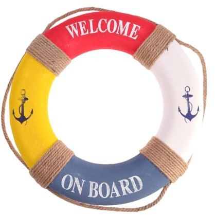 PRETYZOOM 50cm Deko Rettungsring Schaumstoff Vintage Retro Schwimmkreis Welcome on Board Reifen Dekoration Deko zum Aufhängen für Bar Fenster Hintergrund Wanddeko