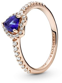 PANDORA Funkelndes blaues erhabenes Herz Ring in Roségold mit 14 Karat rosévergoldete Metalllegierung und Cubic Zirkonia Timeless Collection, Größe 52