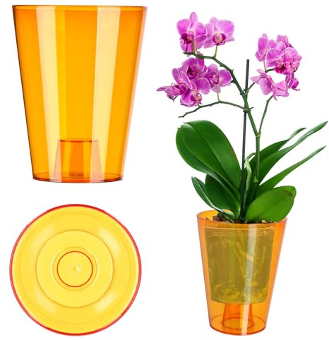 KADAX Pot à Orchidées Simple, pour Orchidée, Juvénile, Marguerite - Pot de Fleurs pour Cuisine et Salon (Diamètre 12 cm, Rond, Orange)
