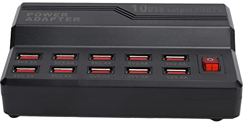 USB Smart Charger, 5V 10-Ports USB Charger Fast Charging Station Power Hub, Multi-Port USB Charging Dock for Cell Phone Tablet Laptops MP3 MP4 DV(110-240V)