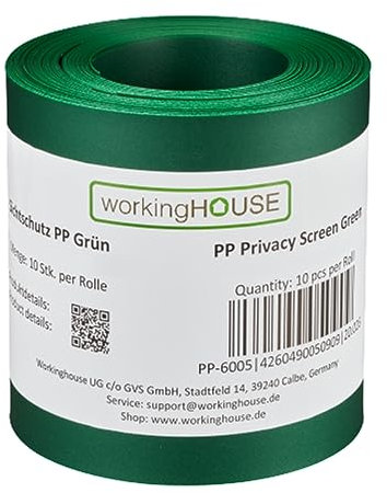 Strisce privacy in PP di Workinghouse con spessore di 1,1 mm - resistenti alle intemperie, senza manutenzione, indeformabili - 10 strisce ciascuna di 2,55 m di lunghezza x 19 cm di altezza (Verde)
