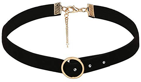 Gualiy Halskette Samtband Breit Band O-Ring Form Anhänger Rock Hoker Gothic Halsband Halsschmuck Schwarz Gold 32CM