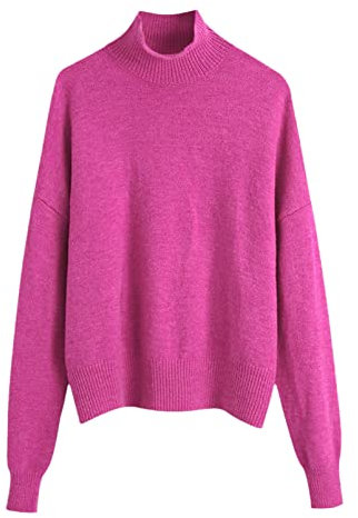 Suéter de punto de cuello alto para mujer, elegante, oversize, fucsia, M