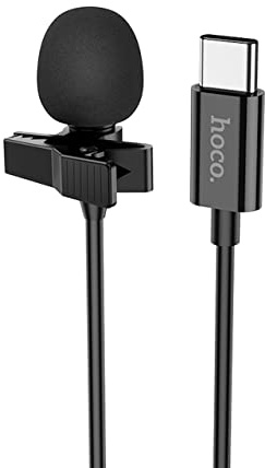 Hoco L14 - Microfono elettrete omnidirezionale Lavalier (Lunghezza: 2m, Spina: Tipo-C), Collare Clip per microfono, Compatibile Con Xiaomi Huawei OnePlus Oppo - Nero