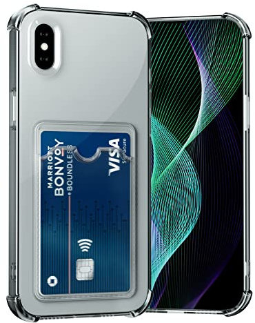 AKABEILA Hülle für iPhone X/XS Schutzhülle mit Kartenfach Transparent Silikon TPU Handyhülle Dünn Weiche Stoßfest Flexibel Handy Tasche Bumper Brieftasche Case Cover 5.8