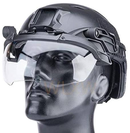 WLXW Visière Rabattable Tactique pour Rails Casque, Lunettes Sécurité Airsoft 2 Lentilles Couleur, pour Casque Rapide Masque Protection Rabattable Coupe-Vent Anti-Buée CS Airsoft Jeu De Guerre