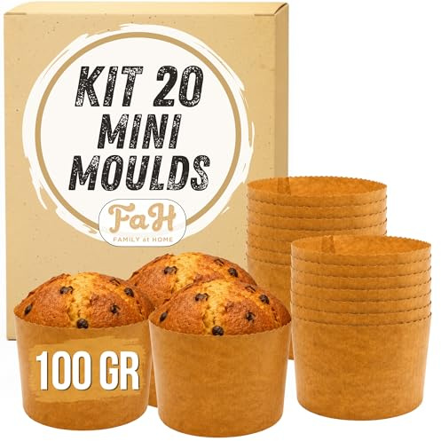 FAH FAMILY AT HOME Mini-Panettone-Form 100 g – 20 Stück, professionelle Panettone-Einlagen aus natürlichem reinem Zellulosepapier, Backformen für Panettone 100 g, hitzebeständig bis 200 °C