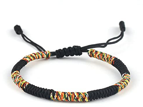 OLGER Herren Armband, Glücksarmband Aus Tibetischem Buddhismus, Handgefertigt, Schwarzes Seil, Bunter Faden, Geflochten, Verstellbar, Seilkette, Armbänder Für Männer, Frauen, Paare