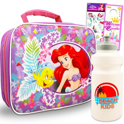 Disney Lonchera The Little Mermaid para ni as, paquete con bolsa de almuerzo Ariel aislada, calcoman as, m s lonchera de sirena peque a