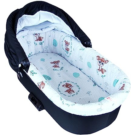 BABYLUX Umrandung für Kinderwagen Stubenwagen BABYWANNE + Matratze 2 Tlg Set Doppelseitig (W14 - Grau + Wald Reh)
