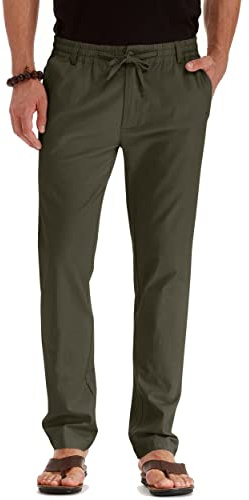 Sailwind herr dragsko sommar strand lösa byxor linnebyxor casual med elastiskt midjeband, B12 olivgrön, 46 SE