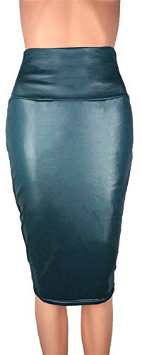 Läderkjol, läderkjol damer rygg delad kvinnor sexig kjol svart kjol hög midja Pu. Läderkjol vintage långa pennkjolar, Denimblå, XL