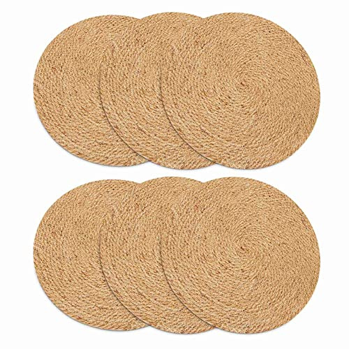 Luntfeiy Runde Geflochtene Tischsets Set mit 6 Natur Handgefertigte 11,8 BestäNdige Dicke Hot Pads Matten