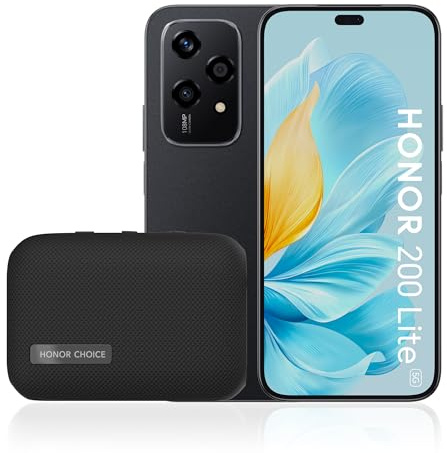 Honor 200 Lite + Enceinte Bluetooth M1, Smartphone 5G, écran AMOLED Anti-Chute 6,7 Pouces, 8 Go + 256 Go, Triple Appareil Photo arrière 108 Mpx, Appareil Photo Avant 50 Mpx, Double SIM, Noir
