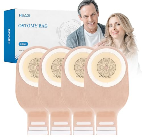 Heagimed 20 PCS Colostomy Bags, One Piece Drainable Stoma Bags with Closure for Ileostomy Stoma Care, Ostomy Supplies, Ileostomy Supplies, Cut-to-Fit, Max 60 mm