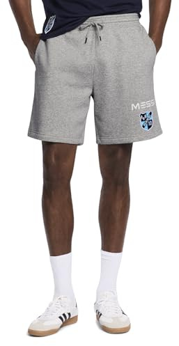 Messi Pantalones Cortos de Forro Polar para Hombre, Gris Jaspeado, Medium