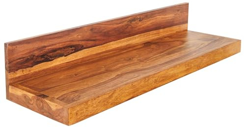 Wandregal MAKASSAR 80cm - natur - Ssheeshamholz Handarbeit lackiert | Montiert, Massivholz, einzigartige Maserung, für Wohnzimmer, für Deko, pflegeleichte Oberfläche, modernes Design