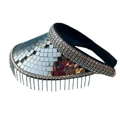 Disco bollhatt - cowboy solhatt, silverhatt med spegelstrass | Perfekt för festivaler, glittrande dekoration för fester, scener, klubbar och DJ-evenemang, perfekt tillbehör