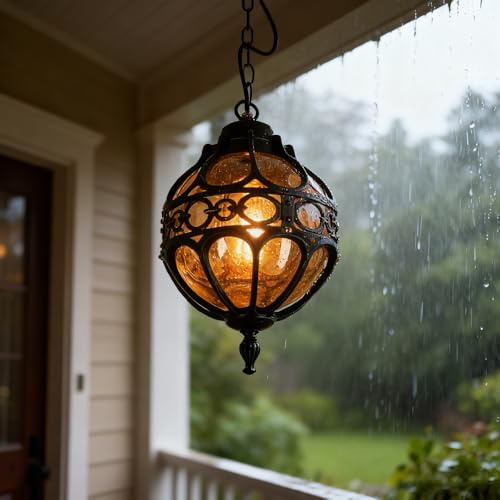 XINYASEE Retro Industrial Style Pendant Light,Spherical Pendant Light with Glass lampshade,Antique Style Decorative Ceiling Light,Suitable for Kitchen Island,Dining Room,Bedroom, Coffee Shop(A-Black)