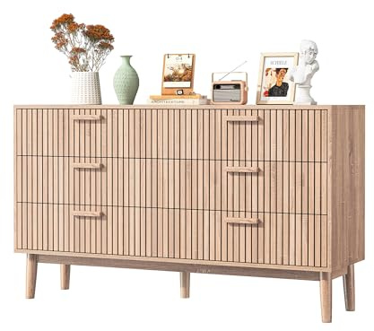 DAHUEN Anrichte aus Holz, 6 Schubladen, Kommode mit sechs Schubladen, Aufbewahrungsmöbel, Buffetaufbewahrung, Kommode, Schlafzimmer, Holz, Boho-Stil, für Wohnzimmer, Esszimmer, 100 x 34 x 73 cm