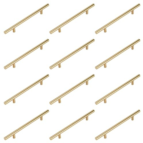 Stormshopping 12PACK Kitchen Door Handles 160mm Gold Kitchen Cupboard Handles Black Cupboard Pulls Drawer Pulls for Cabinet Wardrobe Bathroom Stainless Steel