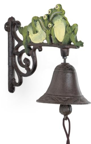 Moritz Türglocke Froschmotiv 20 cm Gusseisen antik – Wandglocke Gartendeko | Zwei Frösche sitzen Seite an Seite, wetterfest, mit Zugkordel und Klöppel, heller Klang, schöne Geschenkidee