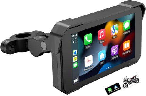 VEQENMOT Écran Moto 4.7 CarPlay & Android Auto sans Fil – Display Moto GPS Navigation, Tactile Étanche IP67, Bluetooth, Siri/Google Assistant, Installation Facile Autoradio Portable