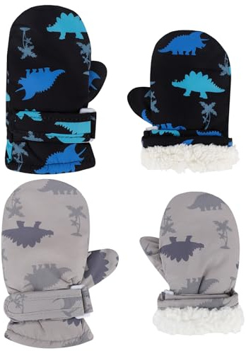 ldyllicStyle Gants De Ski pour Enfants, Gants Ski Enfant, Mitaines Thermiques À Poignet Ajustable pour Filles Et Garçons, pour Le Ski Et Les Activités De Plein Air, 6 Mois À 2 Ans 2 Paires（Noir/Gris）