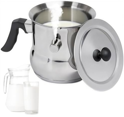 Afenau Casserole à lait à induction 1,5 l avec couvercle, double paroi avec sifflet, poignée en bakélite, mijoteuse en acier inoxydable, pour induction électrique à gaz