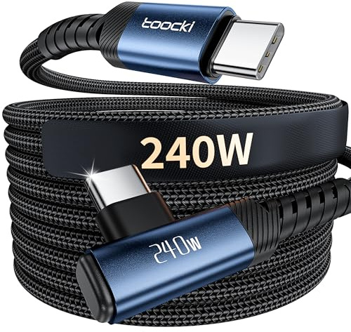 toocki 240W USB C till USB C-kabel 3M, PD3. 1 Nylon Laddningskabel 90 Grader Kompatibel med iPhone 17 16 Pro Max MacBook iPad Samsung S26 Note 20 Pixel Dell Steam Deck Laptops(Blue)