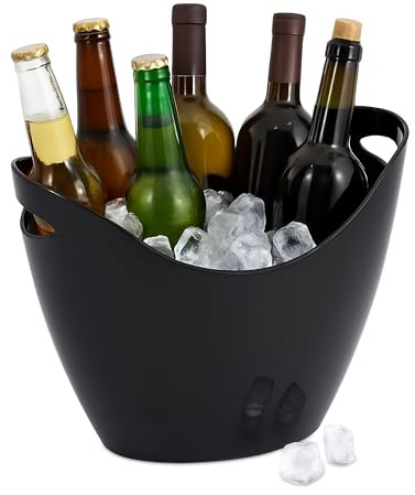 Relaxdays Seau à Champagne, Facile à Transporter grâce aux Trous latéraux, 8 litres, en Plastique Robuste, Noir