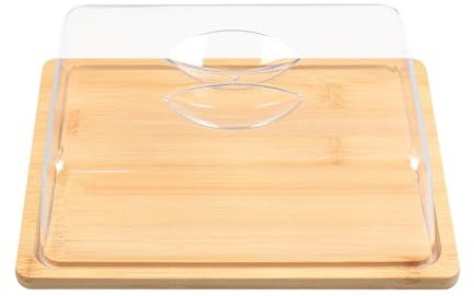 YedZen Cake Stand with Dome Lid, 24x18x6.7cm(LxWxH) Rectangular Bamboo Cake Stand with Lid, Wooden Cake Dome, Cheese Board With Lids for Bread, Cake Display with Lid