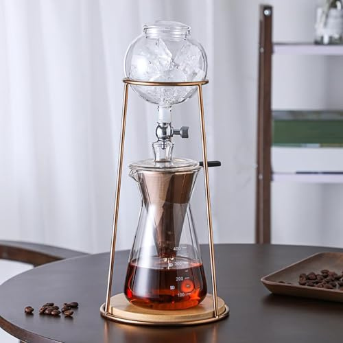 Cafetera De Café Frío, Cafetera Con Hielo, Con Tecnología De Goteo Lento, Gran Capacidad De 400ml - Per De 4 A 6 Tazas, Café Frío De Goteo, Acero Inoxidable Y Vidrio De Borosilicato(Brass)