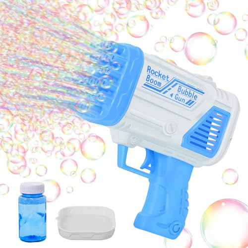 Charmofun Pistolets à Bulles, 32 Trous Gatling Machine a Bulle, Automatique Gun Bulles, Bulles de Savon Enfants avec LED pour Jeux Exterieur, Mariage, Soirées et Anniversaire (Bleu)