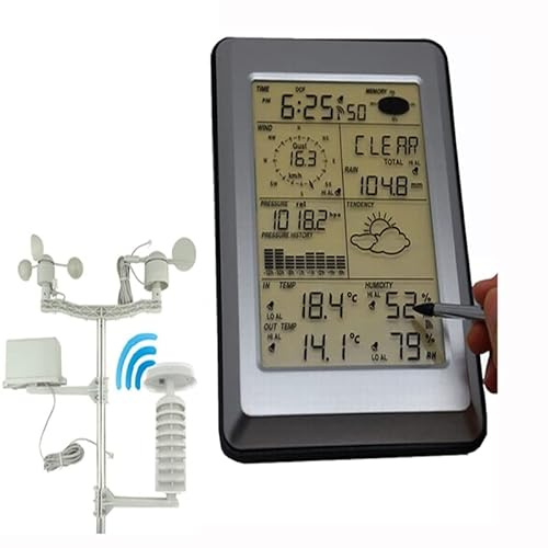 Stazione Meteo Professionale, Stazione meteorologica wireless Pro con interfaccia PC, pannello touch con sensore solare Igrometro Umidità Pioggia Vento Pressione Dati PC Solare