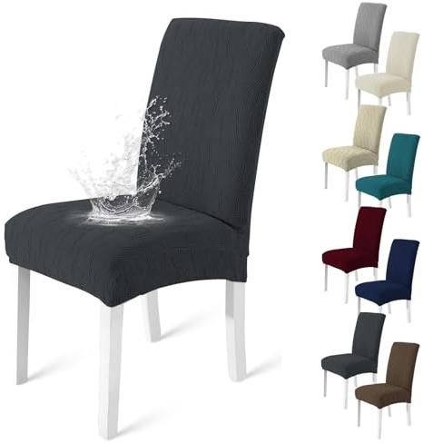 MAXIJIN Water-Repellent Dining Chair Covers Set of 4, Elastic Kitchen Living Chair Cover, Comfortable Soft Chair Slipcovers Anti-Scratch and Resistant, Washable Removable (Dark Grey, Pack of 4)