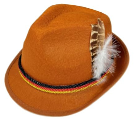 Soupliebe Alpine Hats Retro Bavaria Traditional Hat Herren - Filzhut Edelweiß Trachtenhut Filz Schmaler Krempe Tiroler Hut Für Oktoberfest Bierfest Trachten Party Karneval Cosplay Braun