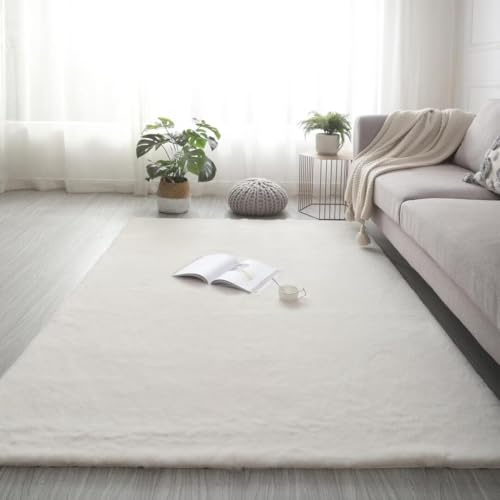 GGBOND Luxury Faux Rabbit Fur Carpet 60x90cm Thick Shaggy Plush Rug Anti-Shedding Hypoallergenic Non-Slip for Nursery Kids Play Pet Friendly Home Decor Ivory