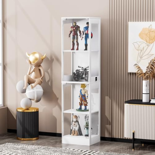 kowdom Vitrine en verre avec détecteur de mouvement et LED 3 couleurs - 165 cm de haut avec 4 portes en verre et ouverture Push to - Étanche à la poussière - Pour salon, chambre à coucher ou bureau