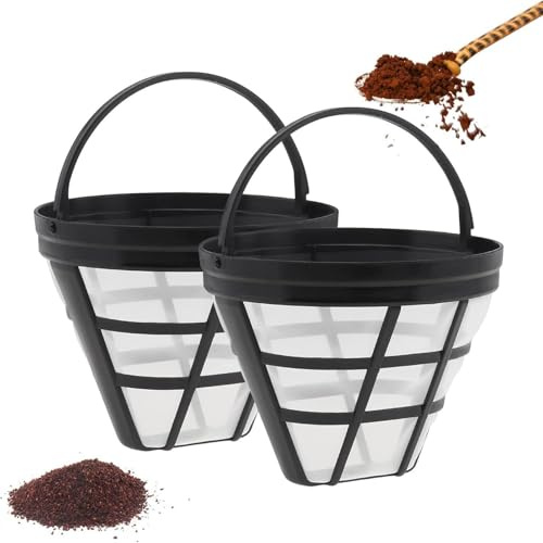 2 Pack Black Coffee Filter | Reusable Permanent Coffee Filter for 8-12 Cups | Washable Household Coffees Mesh Basket Cup | Filters Replacement with Handle for Makers