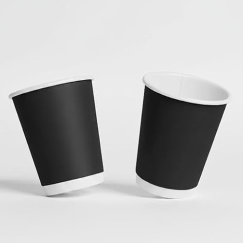 HOT BARGAINS, 500 x 8 oz Black Double Wall Insulated Disposable Coffee Cups for Chocolate Tea, Espresso, and Cold Drinks and Eco-Friendly Hot Cup (500, Black, 8OZ)